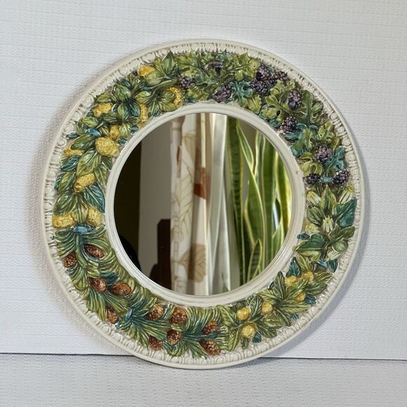 Vintage Ceramic Mirror Wreath Round Fruit Leaf Made in Italy Multi Wall Mounted - Picture 4 of 17